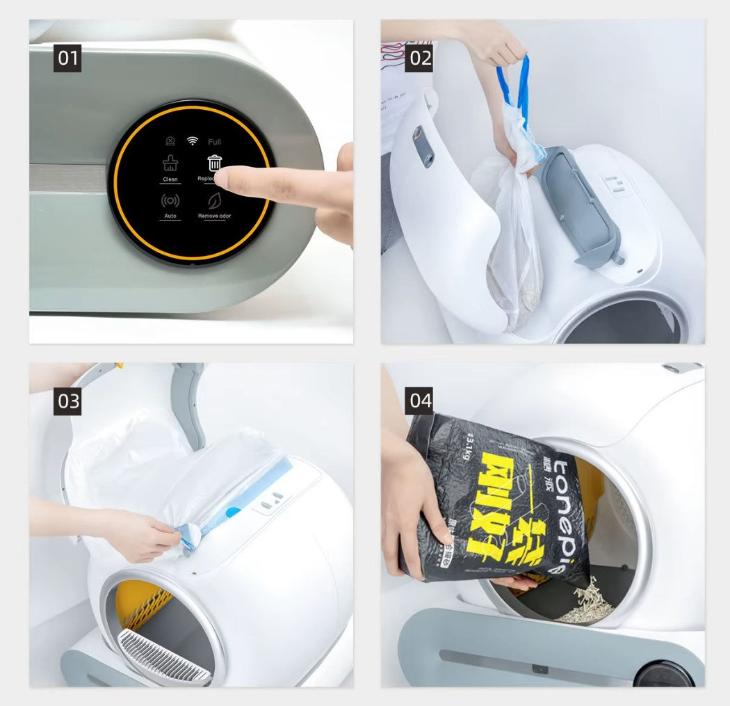Tonepie 65L automatic self-cleaning cat litter box for multiple cats with app control