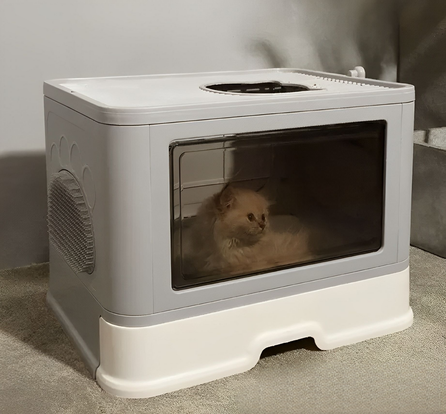 Covered cat litter box for odor control and cat privacy