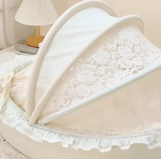 Luxury Princess Dog Bed with Lace Canopy for Small Dogs – Soft Washable Indoor Pet Cradle