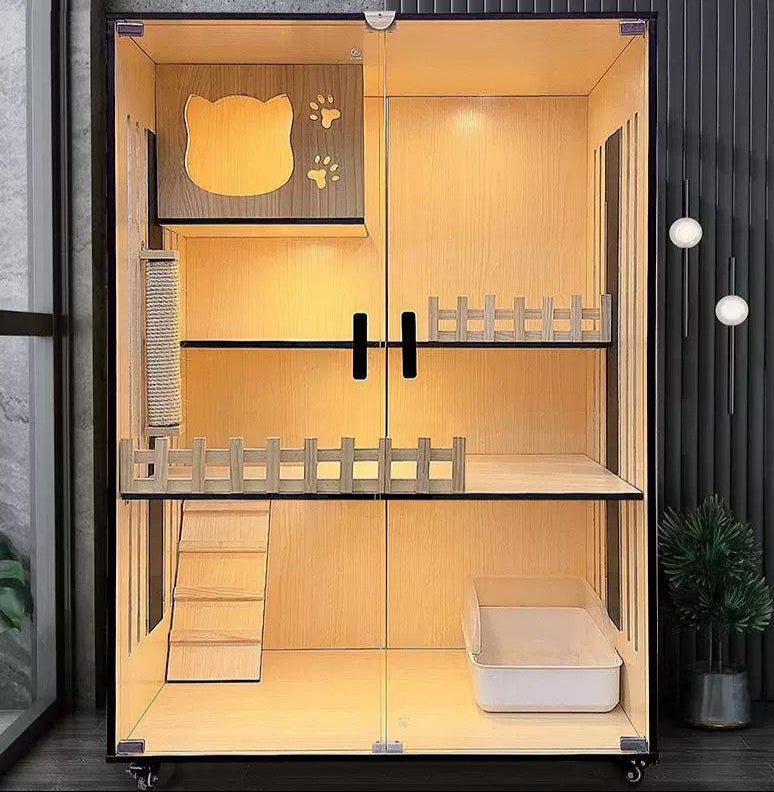 Handcrafted Wooden Cat Villa, Luxury Cat House, Multi-Level Cat Villa for Cats