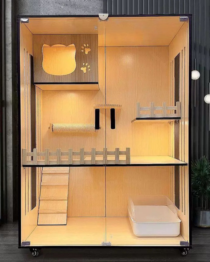 Handcrafted Wooden Cat Villa, Luxury Cat House, Multi-Level Cat Villa for Cats
