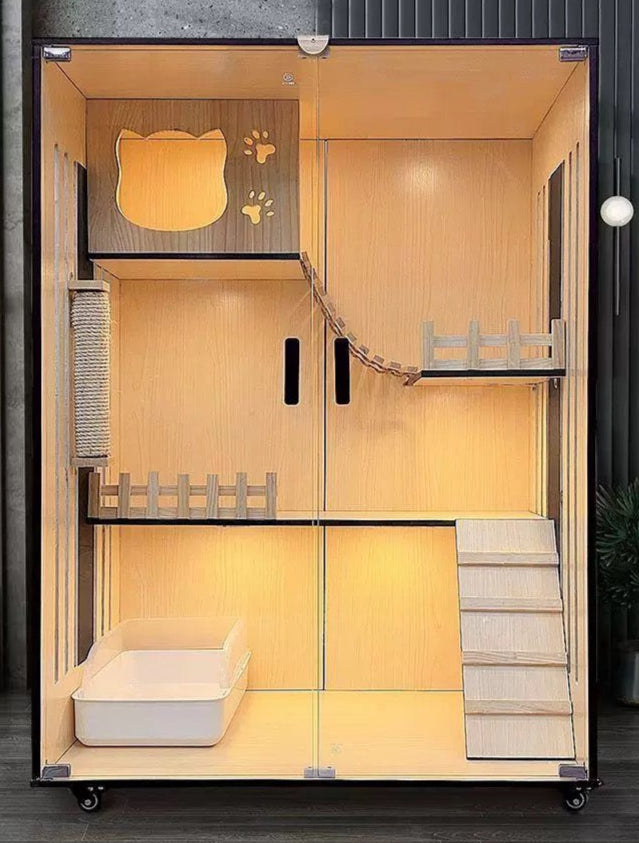 Handcrafted Wooden Cat Villa, Luxury Cat House, Multi-Level Cat Villa for Cats