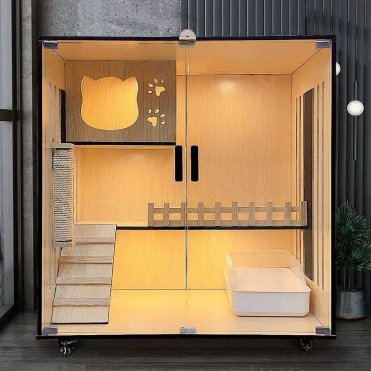Handcrafted Wooden Cat Villa, Luxury Cat House, Multi-Level Cat Villa for Cats