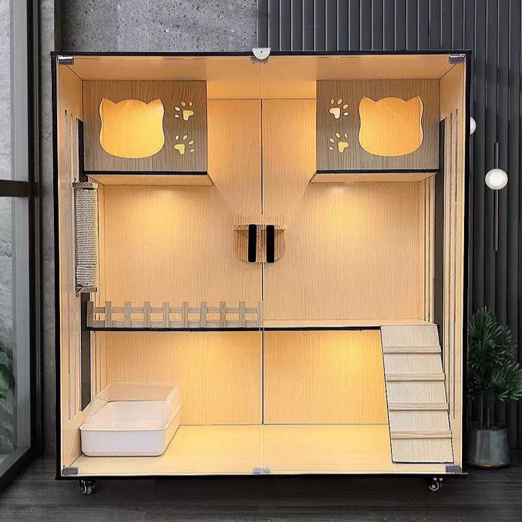 Handcrafted Wooden Cat Villa, Luxury Cat House, Multi-Level Cat Villa for Cats