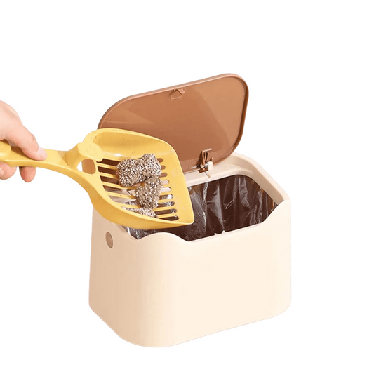 Compact enclosed cat waste box with sealed lid, odor-control design, and easy-carry handle for litter storage.