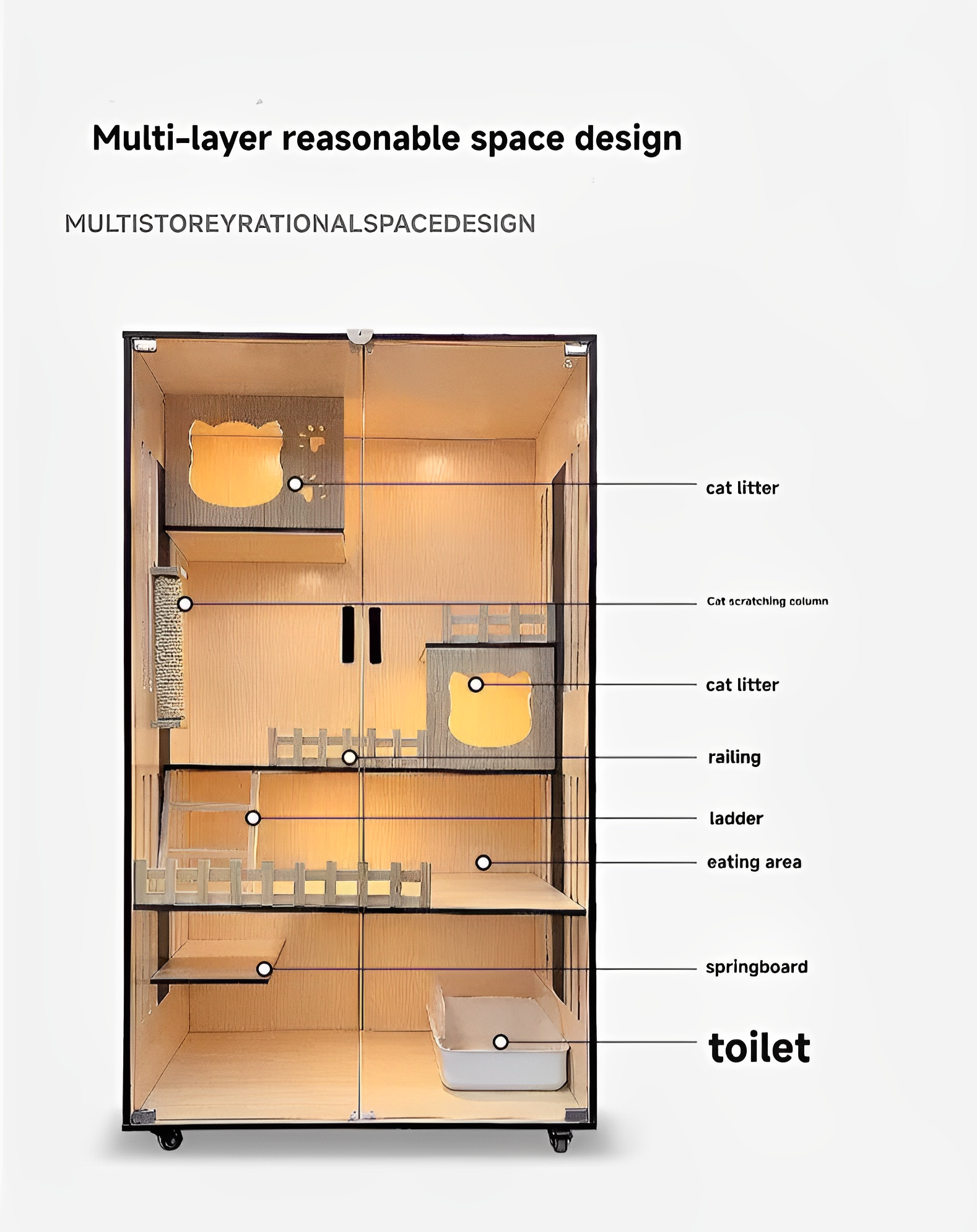 Handcrafted Wooden Cat Villa, Luxury Cat House, Multi-Level Cat Villa for Cats