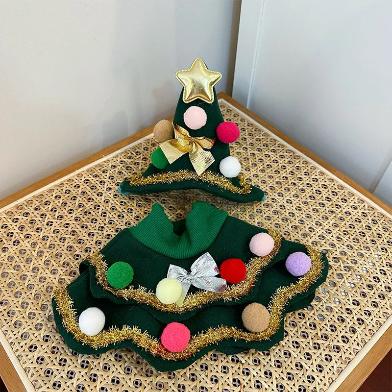 Cat or small dog wearing a festive tweed Christmas scarf collar with elastic bib design