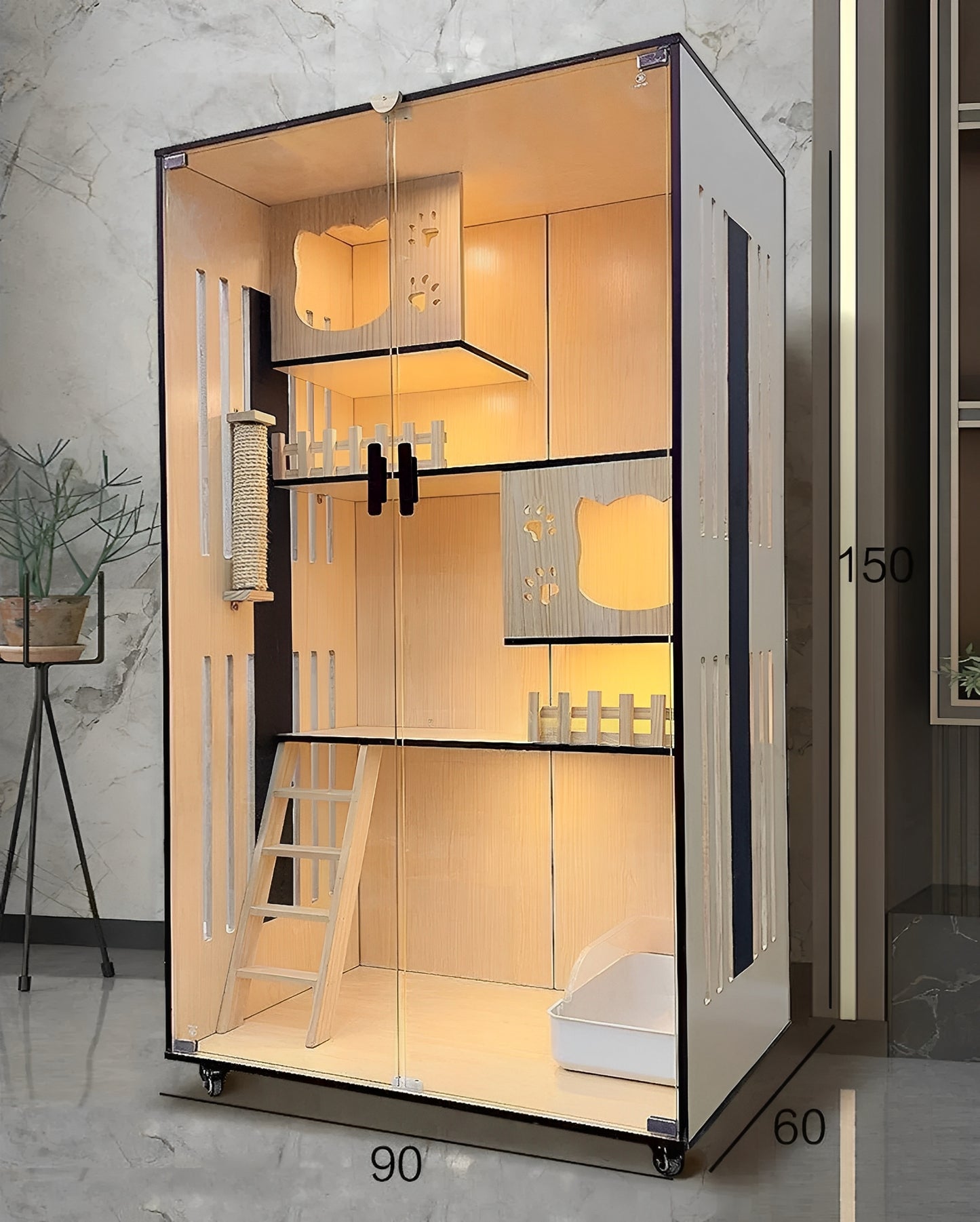 Handcrafted Wooden Cat Villa, Luxury Cat House, Multi-Level Cat Villa for Cats