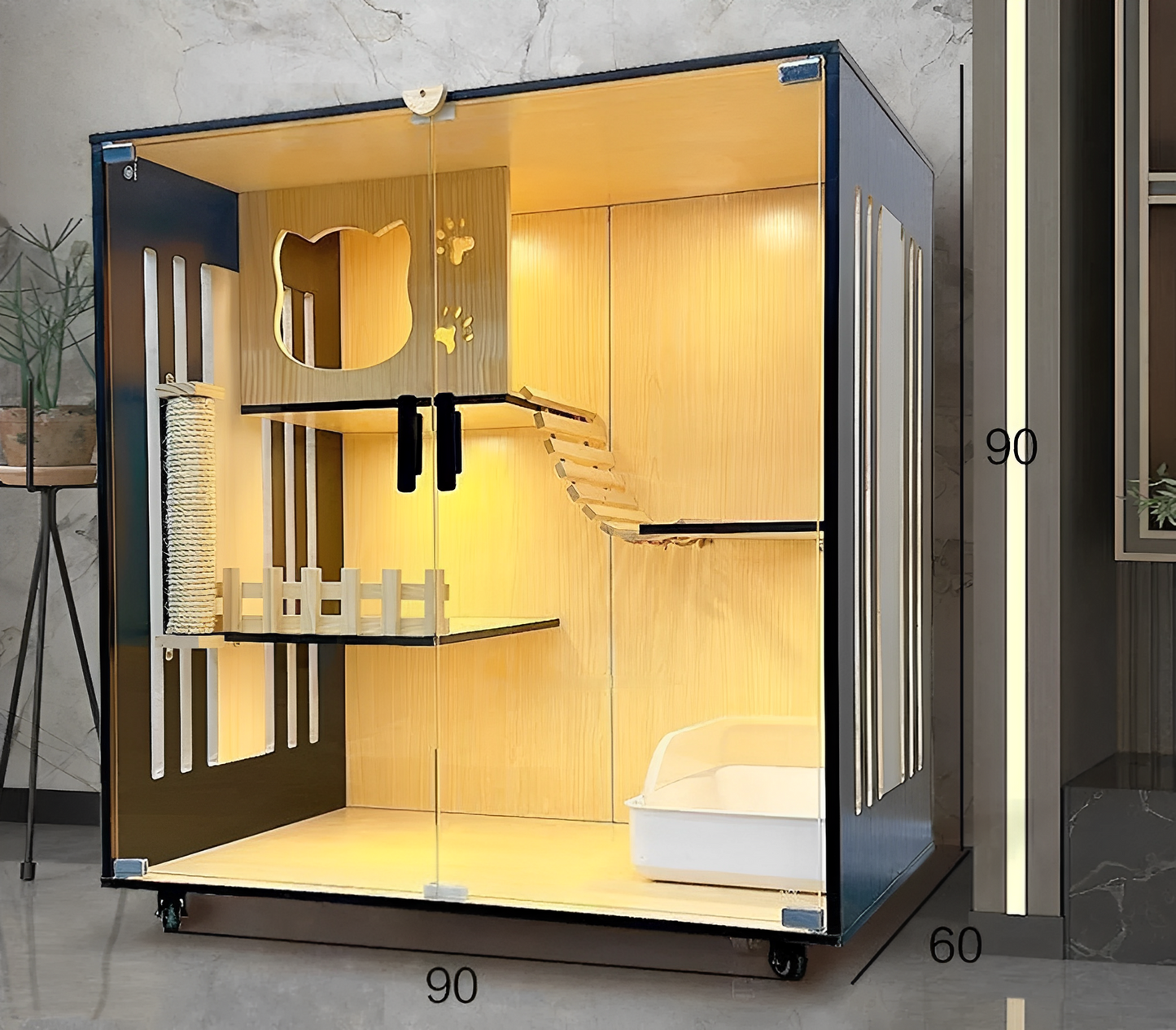 Handcrafted Wooden Cat Villa, Luxury Cat House, Multi-Level Cat Villa for Cats