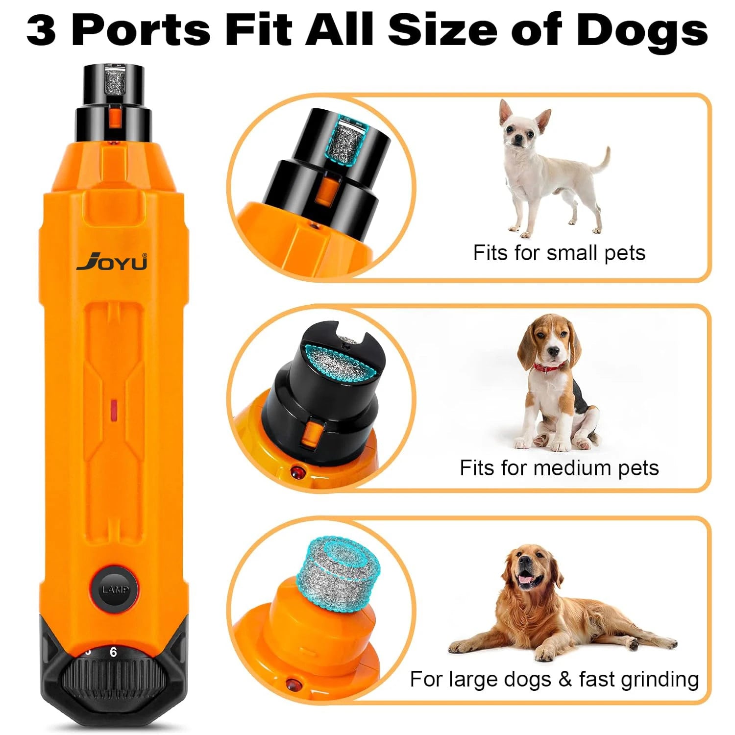Rechargeable 6-speed dog nail grinder with LED lights and diamond bit for safe pet grooming