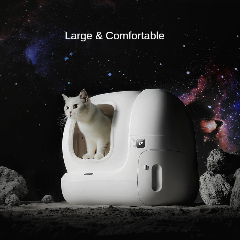 Self-cleaning smart cat litter box with odor control and app features