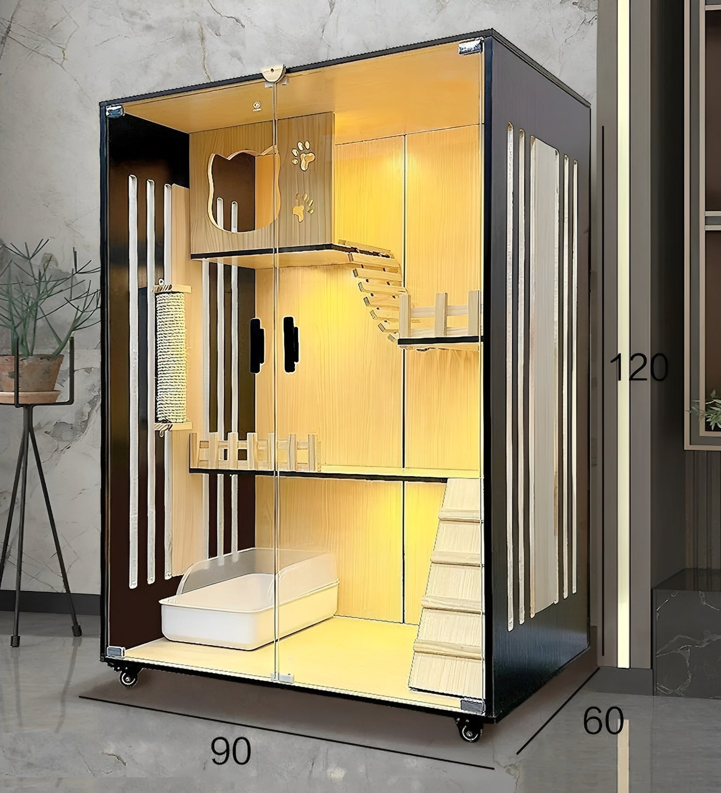 Handcrafted Wooden Cat Villa, Luxury Cat House, Multi-Level Cat Villa for Cats