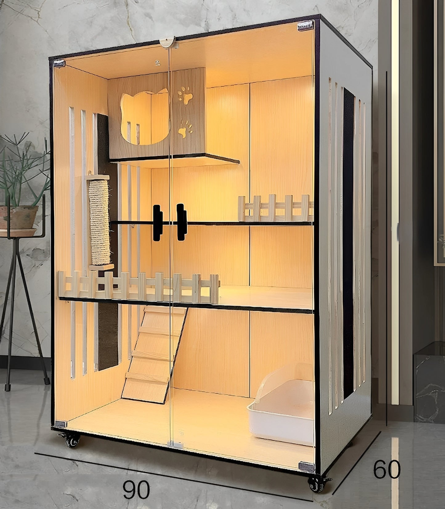 Handcrafted Wooden Cat Villa, Luxury Cat House, Multi-Level Cat Villa for Cats