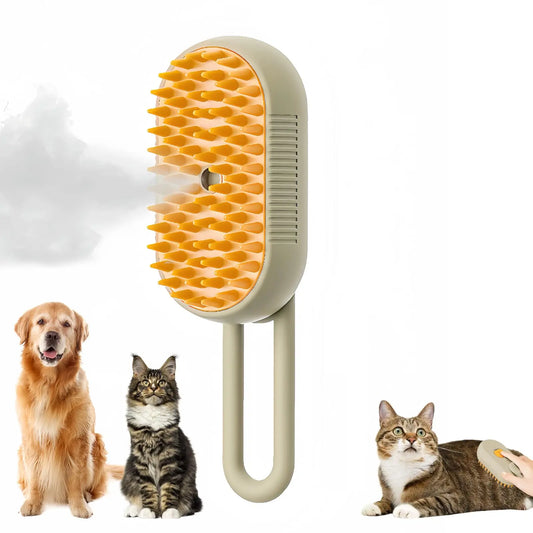 3-in-1 steam pet grooming brush for fur removal, detangling, and massaging cats and dogs