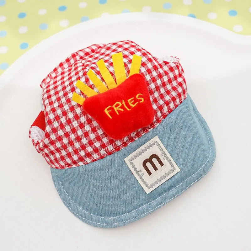 Fries-themed puppy harness set with matching hat and leash, ideal for small dogs on walks and outings.