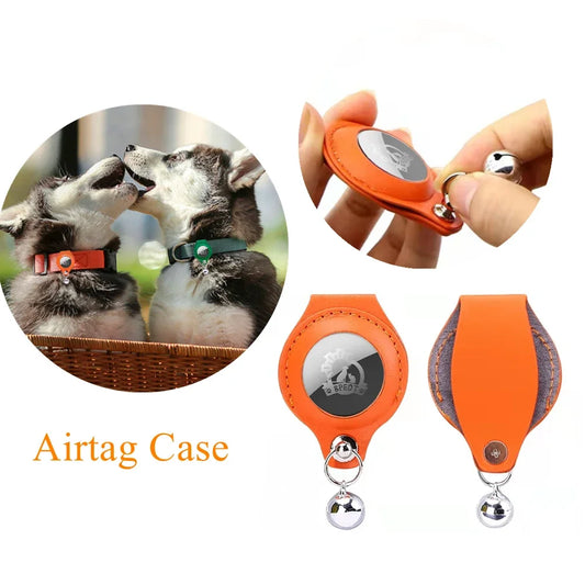 Protective leather Airtag holder for pet collar anti-lost tracking