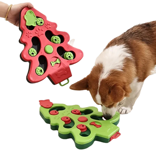 Christmas tree-shaped slow feeder bowl for dogs and cats, promoting healthy and slow eating during the holidays