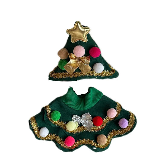 Cat or small dog wearing a festive tweed Christmas scarf collar with elastic bib design