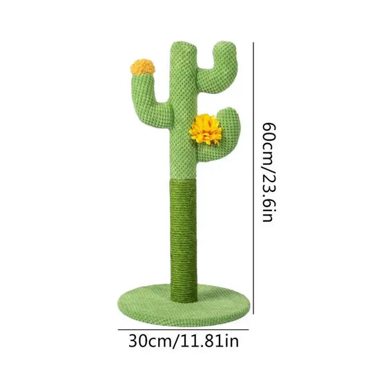 Cactus-shaped cat scratcher tree providing entertainment and exercise for cats.