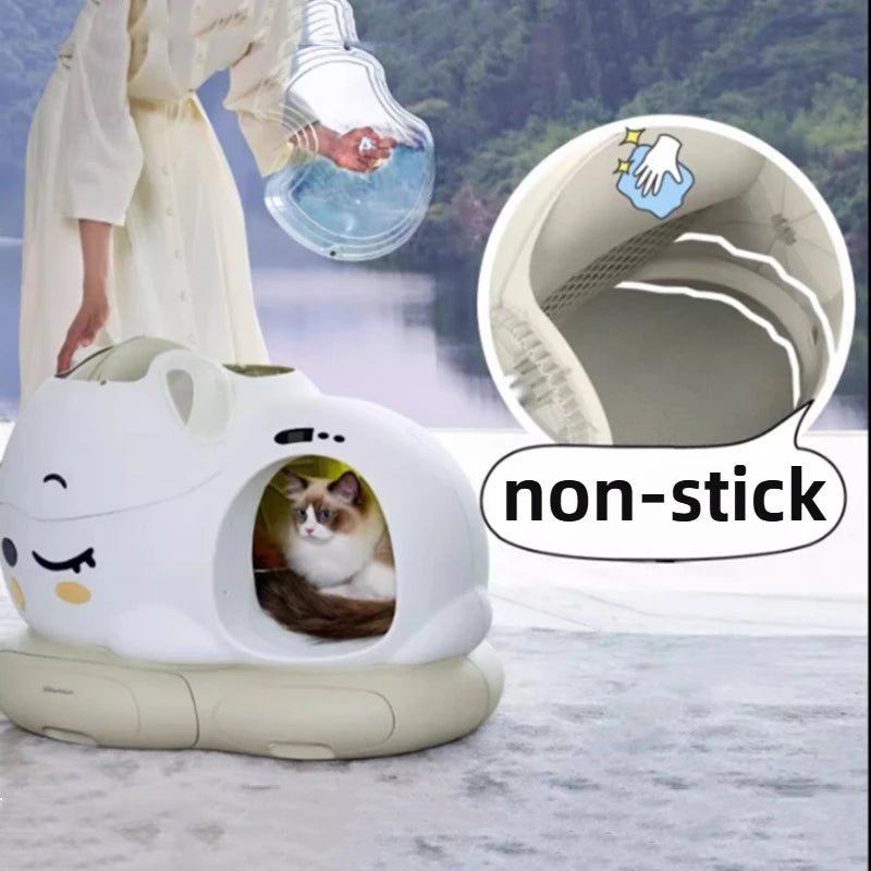 Open-top 10L smart cat litter box with automatic cleaning and odor control