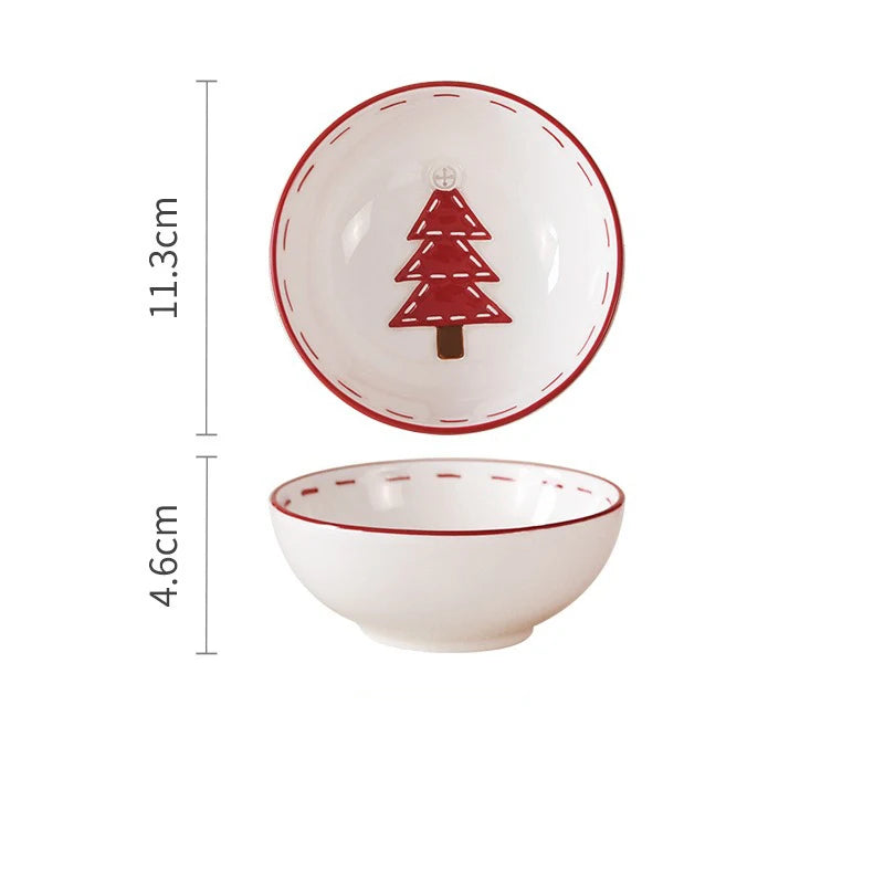 Christmas-themed ceramic pet bowl with Santa Claus, elk, and tree designs, perfect for food or water