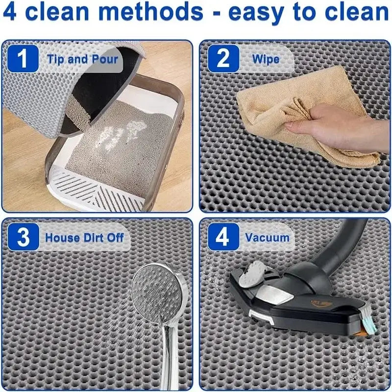 Double-layer waterproof cat litter mat made of soft EVA material for easy litter collection and floor protection.
