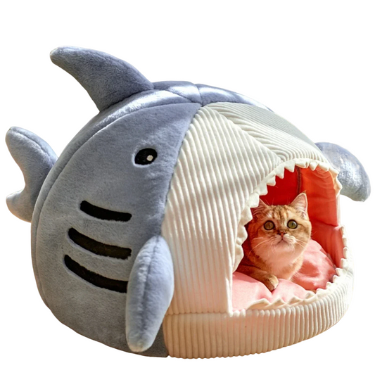 Enclosed warm cat bed with plush cushion for cats and small dogs