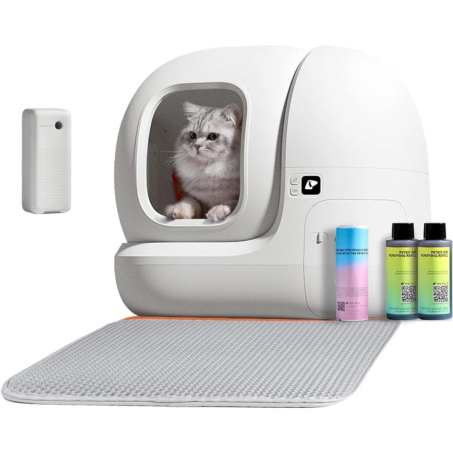 Self-cleaning smart cat litter box with odor control and app features