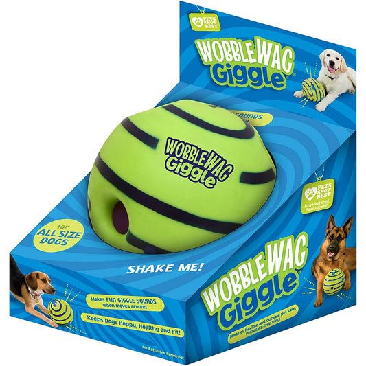 Wobble Wag Giggle Glow Ball toy with giggle sounds and glow-in-the-dark feature for interactive fun with dogs of all sizes.