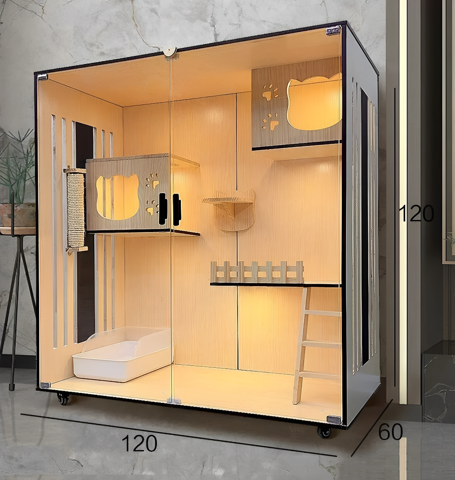 Handcrafted Wooden Cat Villa, Luxury Cat House, Multi-Level Cat Villa for Cats