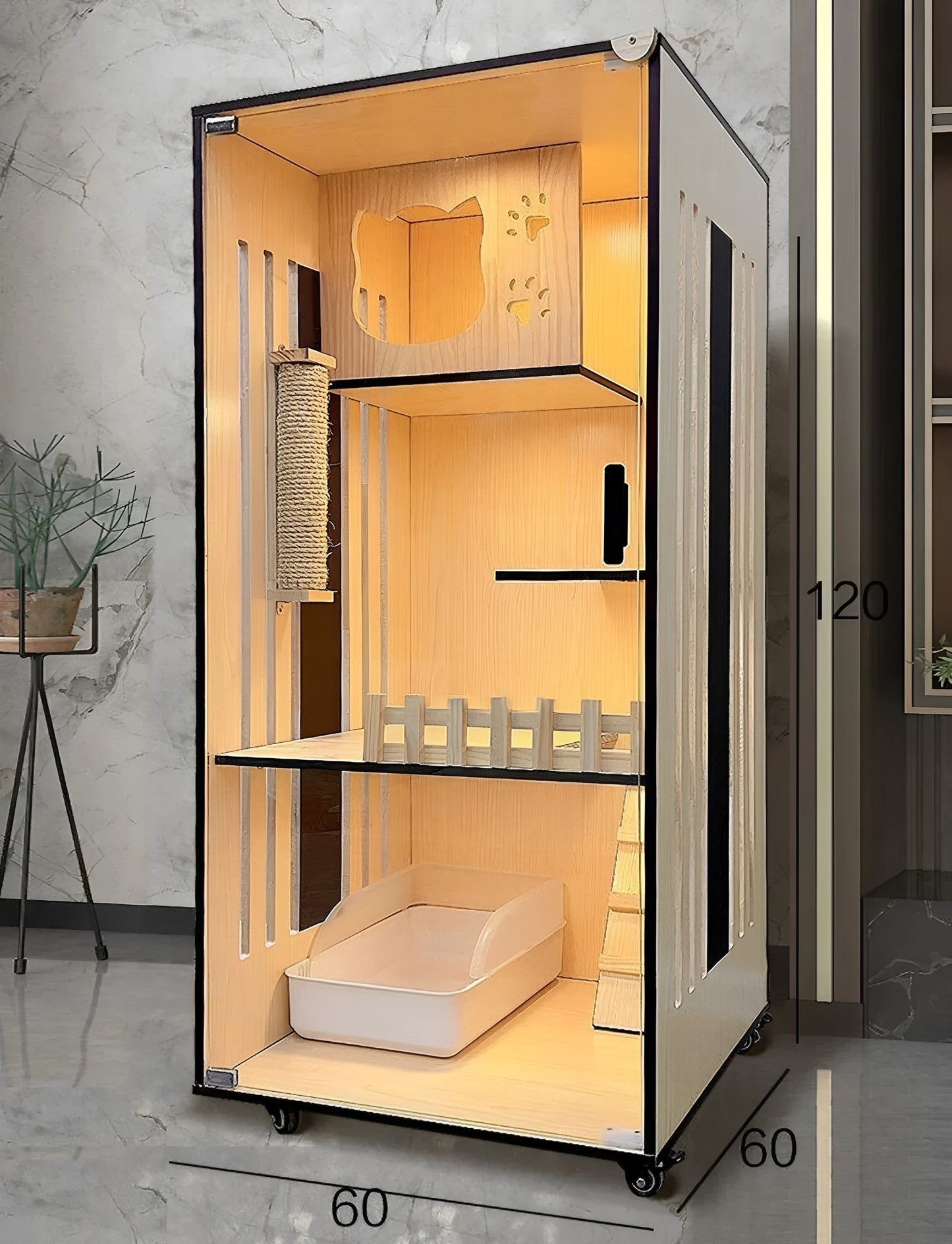 Handcrafted Wooden Cat Villa, Luxury Cat House, Multi-Level Cat Villa for Cats