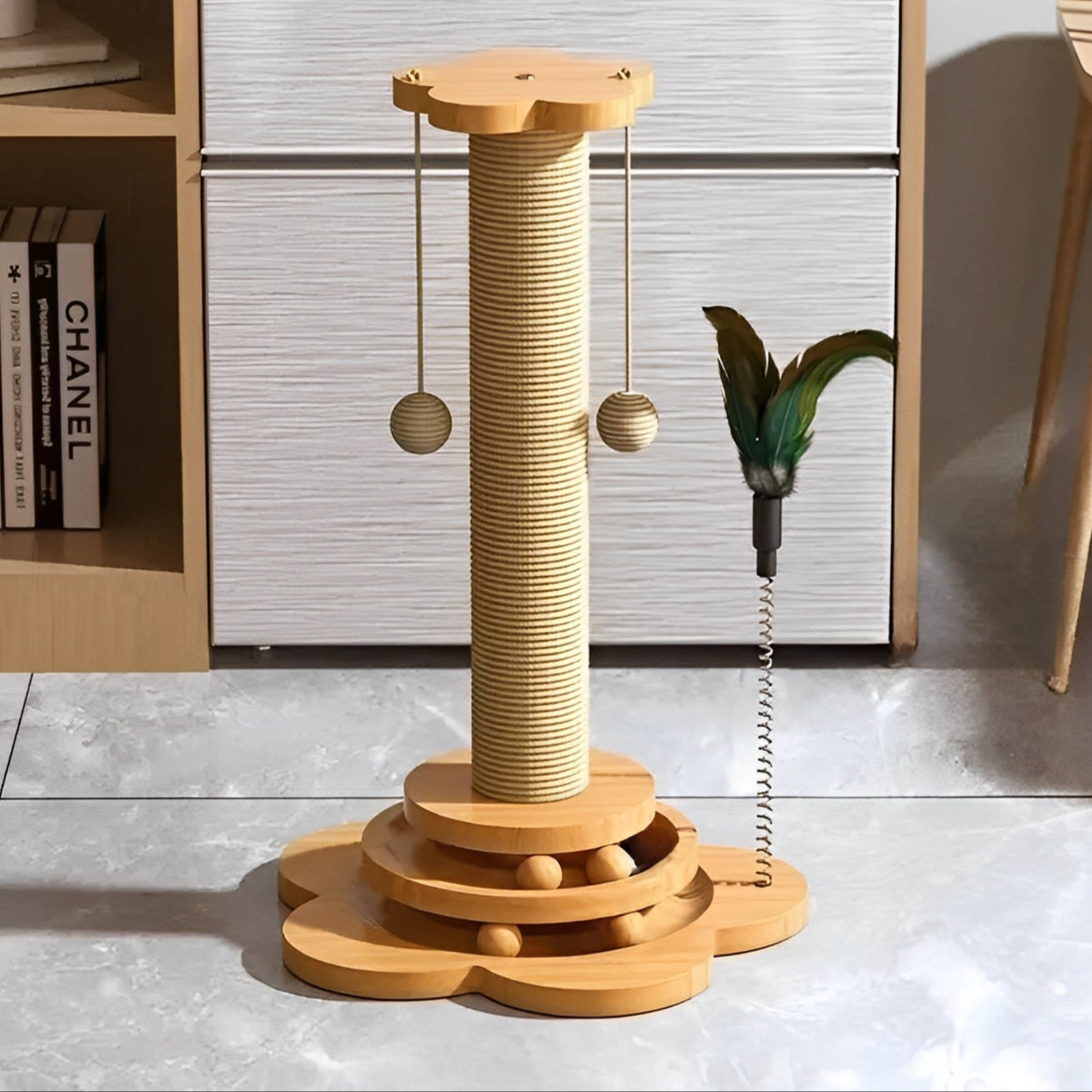 Sturdy cat scratching post made of sisal rope for durable and long-lasting use.