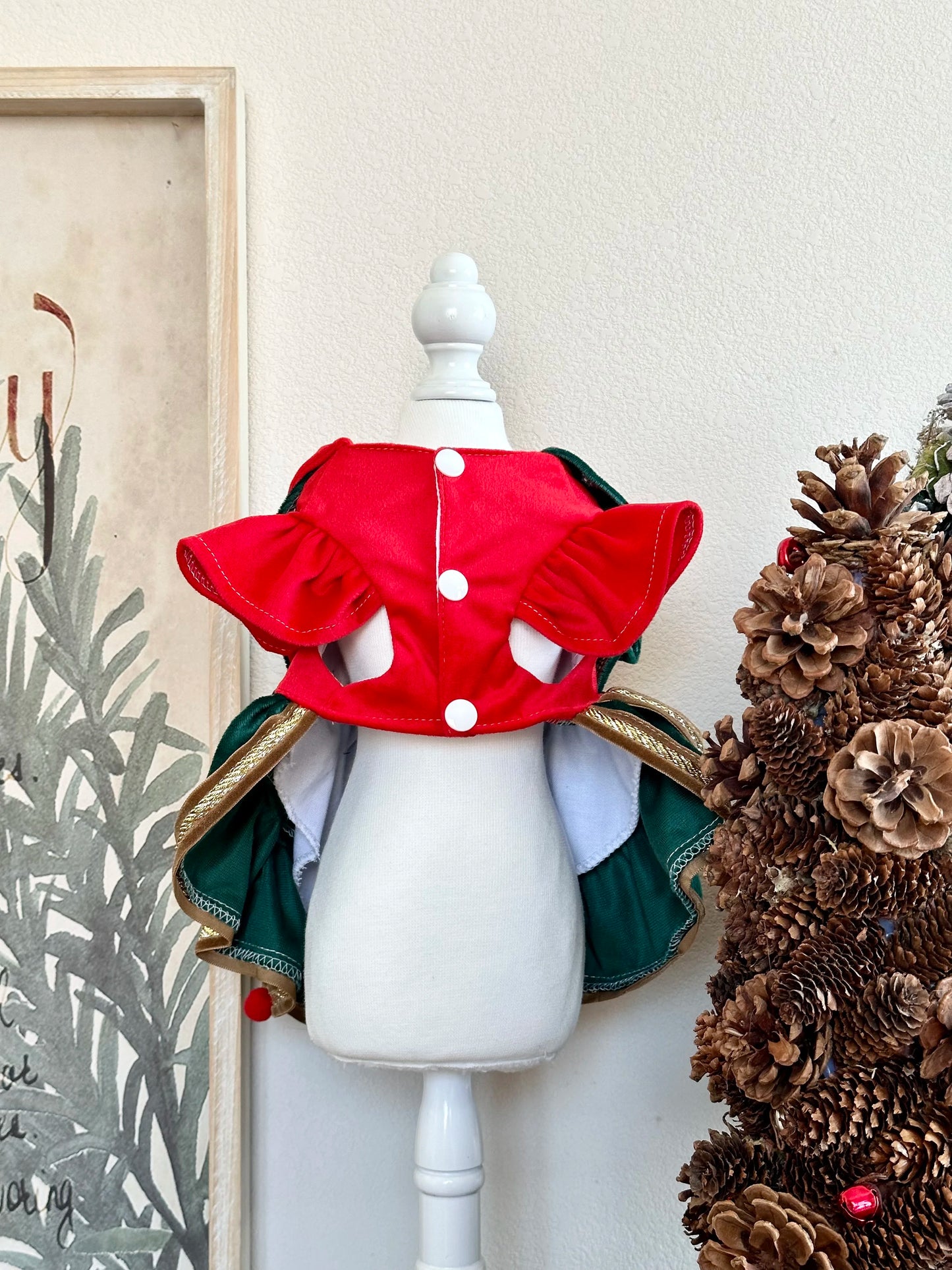 Cute and cozy Christmas princess dress for small dogs with bow and ruffled skirt