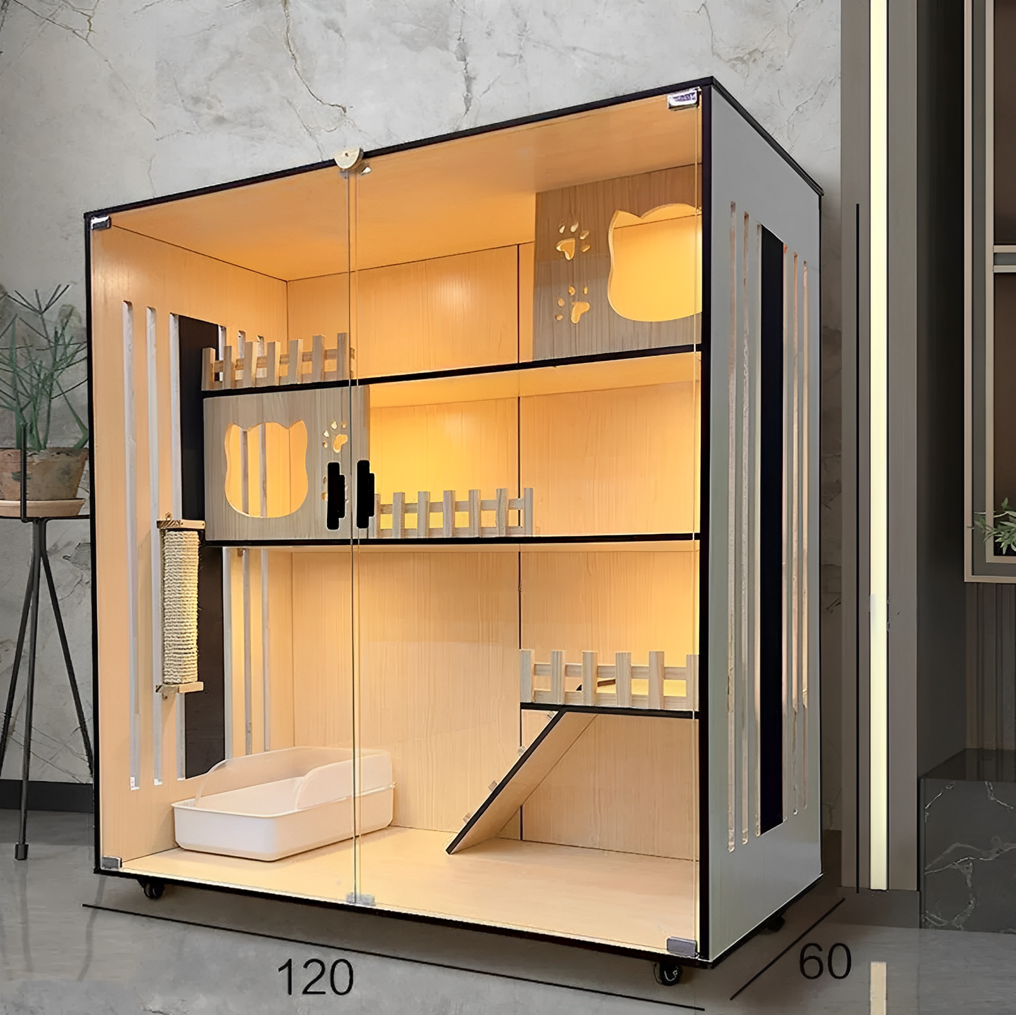 Handcrafted Wooden Cat Villa, Luxury Cat House, Multi-Level Cat Villa for Cats