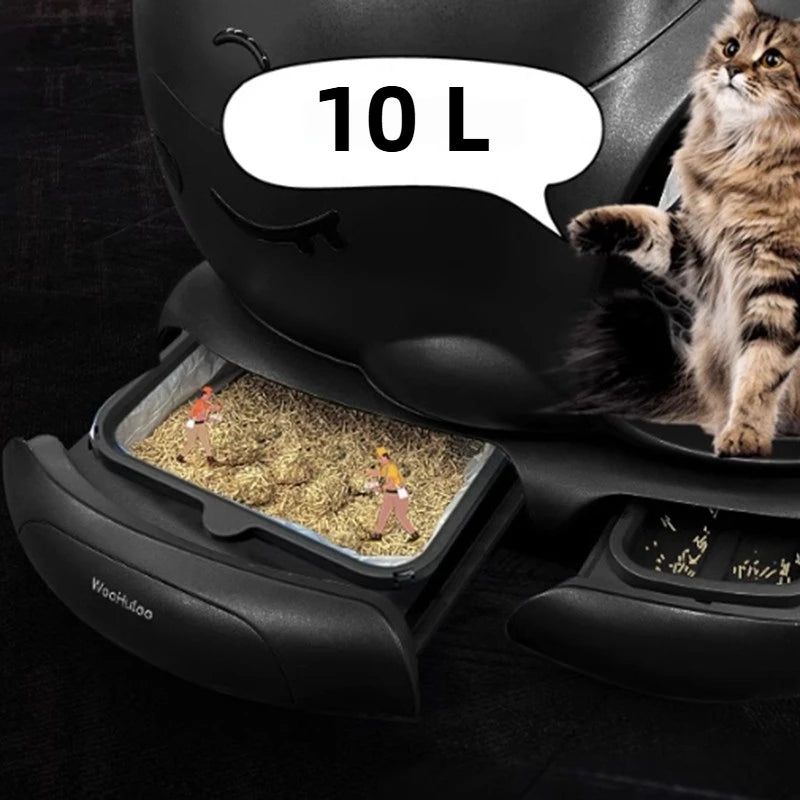 Open-top 10L smart cat litter box with automatic cleaning and odor control