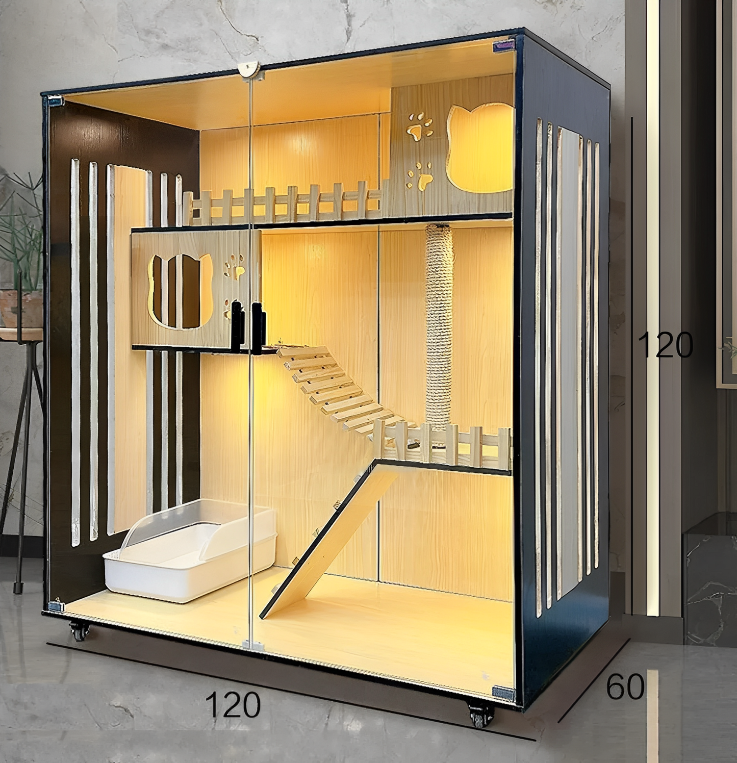 Handcrafted Wooden Cat Villa, Luxury Cat House, Multi-Level Cat Villa for Cats