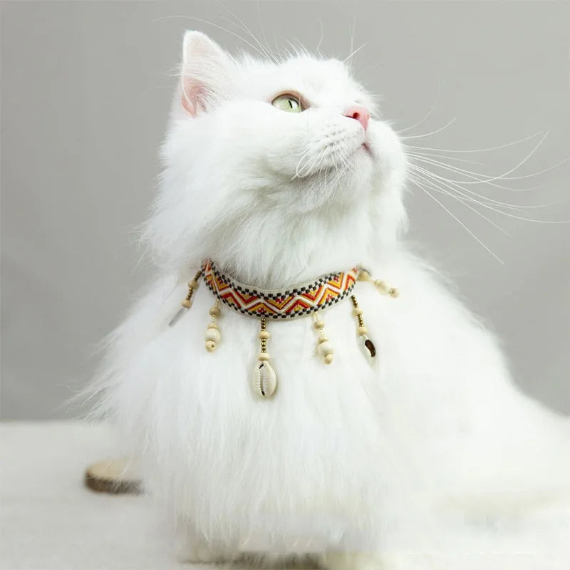Small dog wearing gem pendant pearl necklace with lace accents