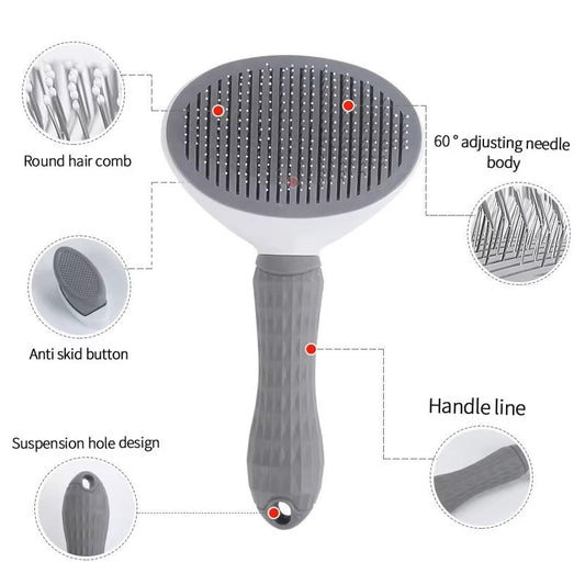 Pet grooming brush for removing hair and tangles on dogs and cats