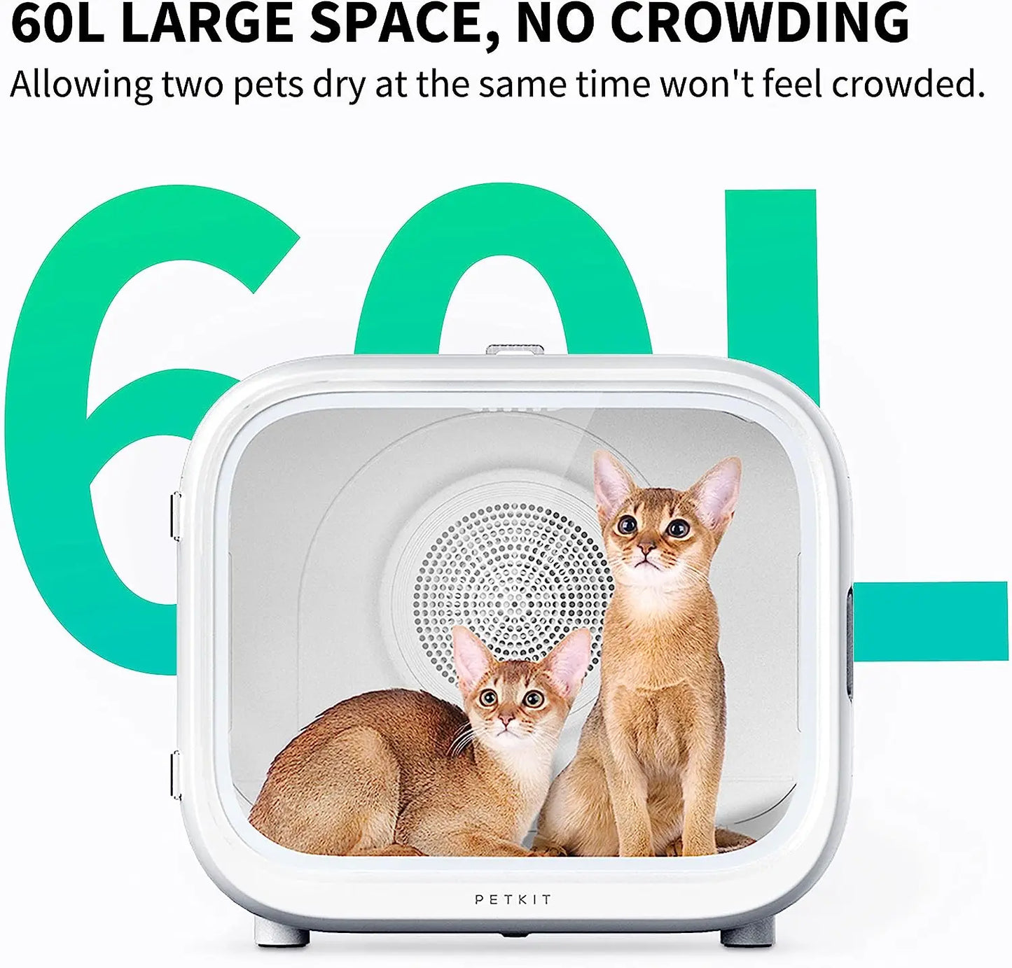 Automatic pet drying box for cats and small dogs with temperature and air settings for stress-free grooming