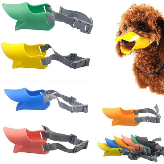 Silicone duck-shaped muzzle designed to prevent biting, barking, and chewing for dogs