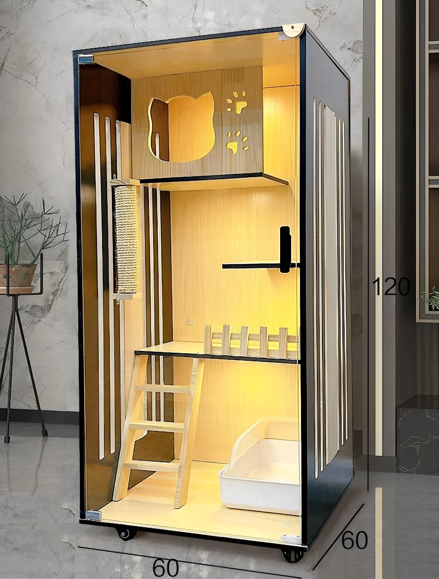 Handcrafted Wooden Cat Villa, Luxury Cat House, Multi-Level Cat Villa for Cats