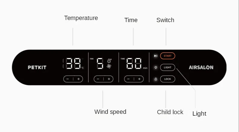 Automatic pet drying box for cats and small dogs with temperature and air settings for stress-free grooming