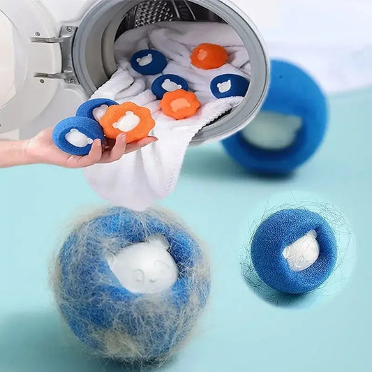 Pet hair remover laundry balls used in washing machine with clothes
