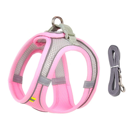 Adjustable dog harness leash set for small breeds like French Bulldogs and Chihuahuas, featuring padded vest and durable leash.
