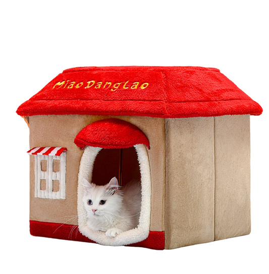 Removable enclosed pet cave for cats and dogs with washable winter design