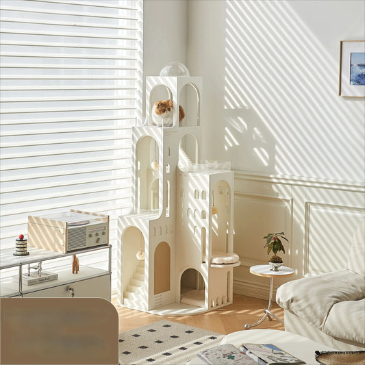 Dream Castle Cat House, Luxury Cat Bed with Lighting, Cozy Faux Fur Cat Hideaway