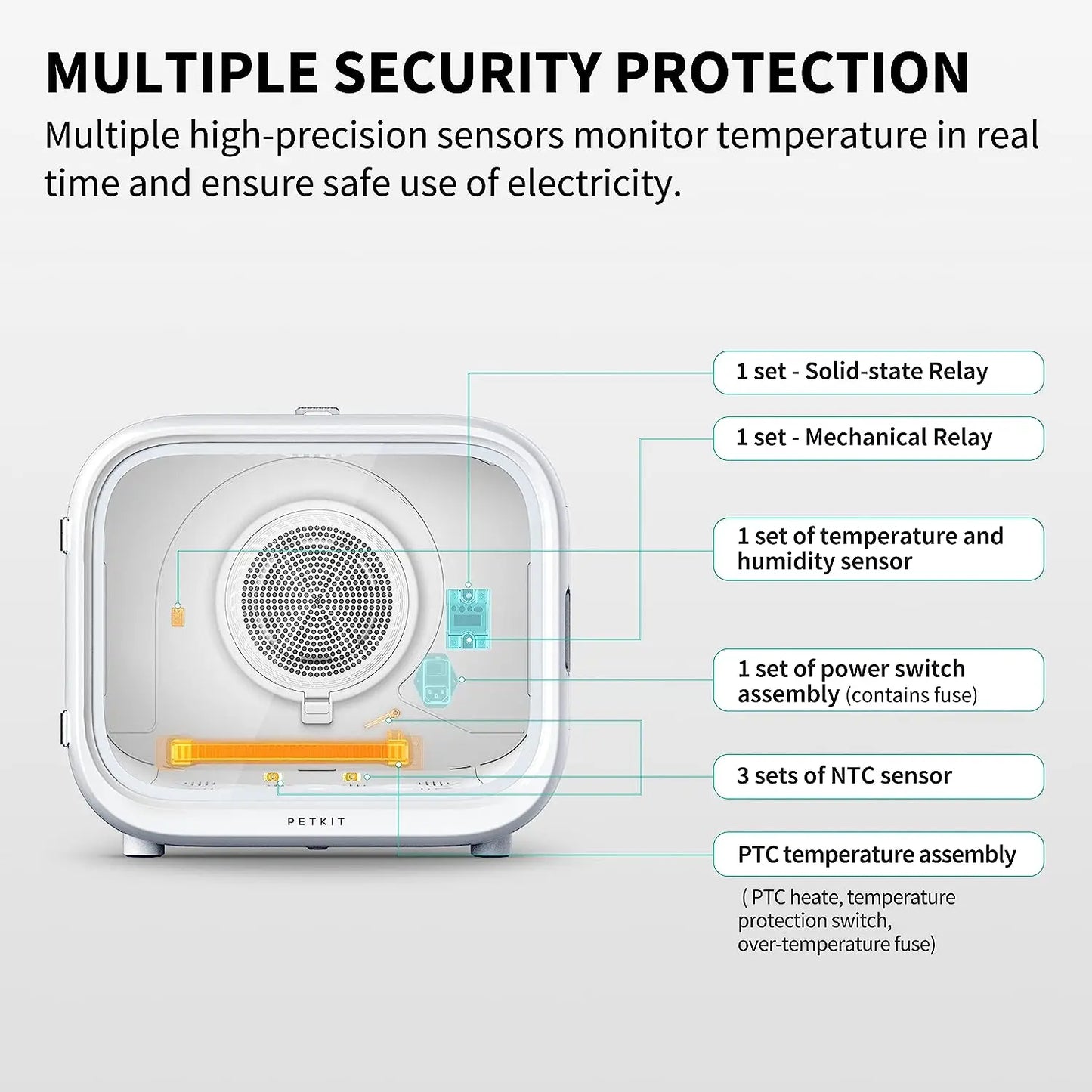 Automatic pet drying box for cats and small dogs with temperature and air settings for stress-free grooming