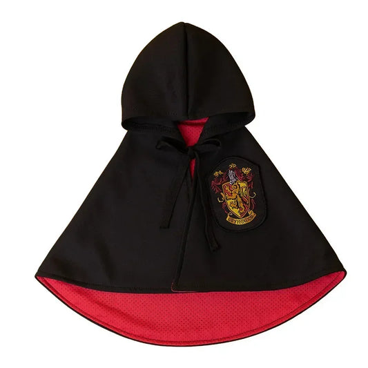 Cat wearing wizard shirt and cape inspired by Harry Potter magic academy outfit