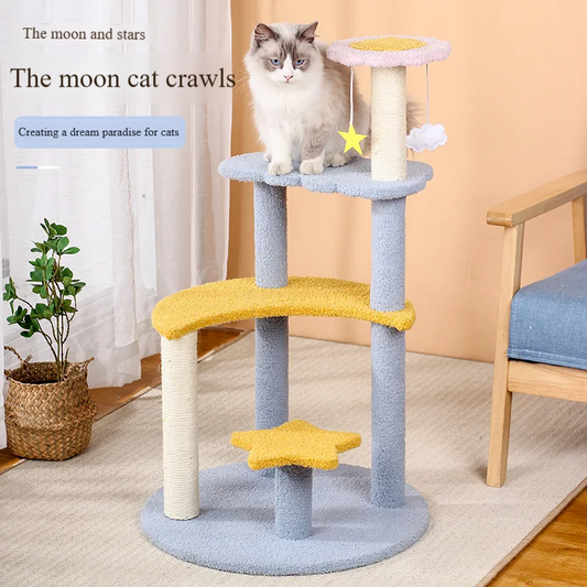 Multi-level kitten tree tower with sisal scratching posts and plush resting spots