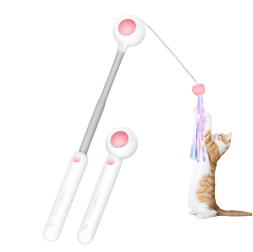 Interactive gravitational cat teaser with laser wand for engaging and safe play, designed for stimulating activity in cats.